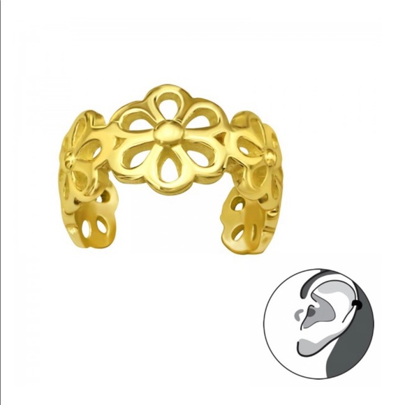 Jewelry - 925 Sterling Silver Gold Flower Ear Cuff